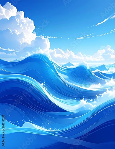 Aerial view of fluffy white clouds over ocean waves.