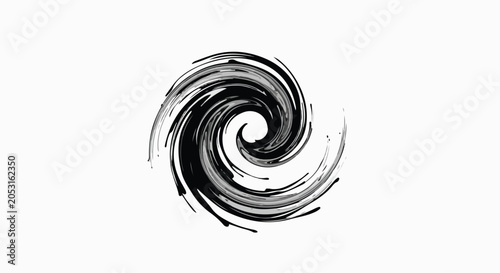 Abstract black spiral vortex vector, hand drawn ink swirl illustration, circular brush stroke element for logo design and artistic branding