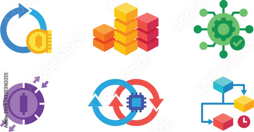 Bild auf Leinwand Set of modern flat design business and technology icons illustrating data manage