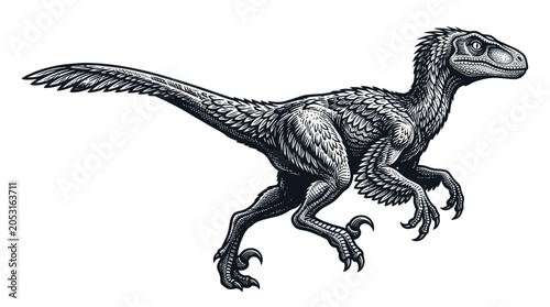 Canvastavla Velociraptor Dinosaur Sketch, Prehistoric Raptor Illustration