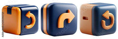 3d Icon Set of Return Package Symbols in Blue and Orange