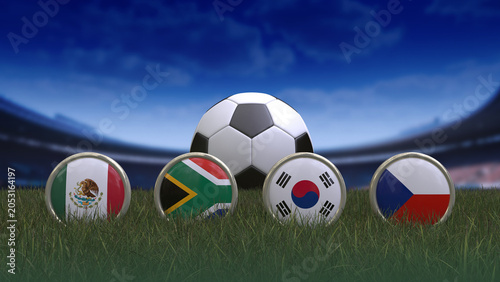 Badges with the flags of the teams in Group A of the 2026 Football 