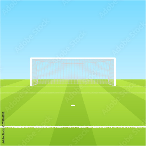 シンプルなサッカーコートとゴールの背景素材 青空と芝生のスポーツフィールド 正方形レイアウト