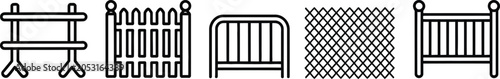 Foto Fence vector illustration of security barrier line icon set with chain link and