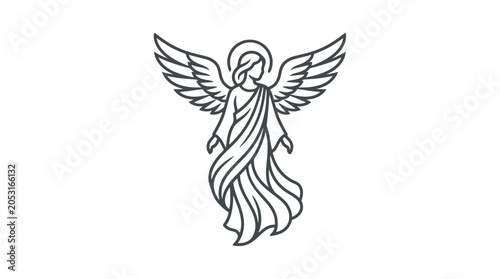 Tableau sur toile Angel vector drawing, guardian spirit, ethereal being with wings and halo