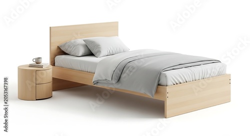 Minimalist Single Wooden Bed Frame and Matching Nightstand Furniture Set for Modern Bedroom Interior Design