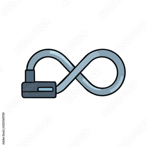 A gray flexible cable forms an infinity symbol with a black and gray connector on the left.