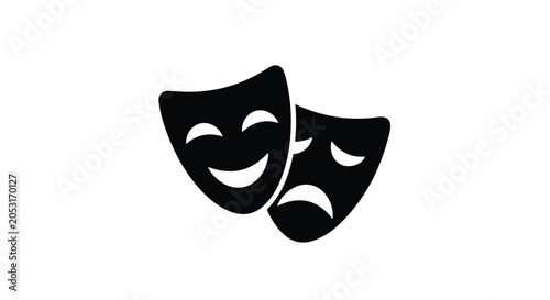 Foto Theater comedy and tragedy masks icon, black drama face silhouettes, classical a