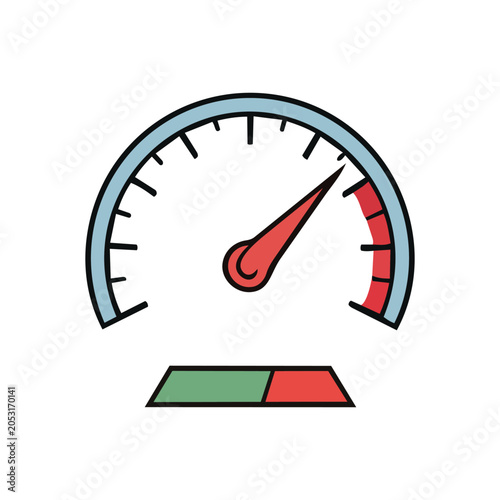 A colorful illustration of a speedometer with a needle pointing towards the red zone, indicating high speed or performance.