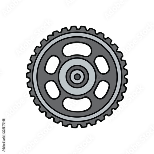 A detailed illustration of a single gray toothed pulley wheel with five oval cutouts and a central hub.