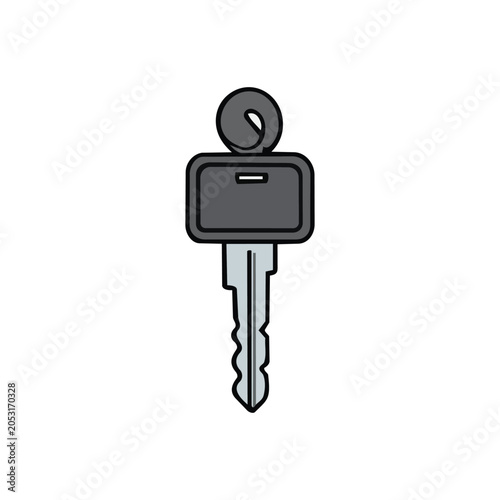 A simple illustration of a single car key with a looped head and a serrated blade, isolated on a white background.