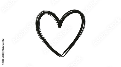 Hand-drawn heart symbol, brush stroke, graphic element, isolated on white background.