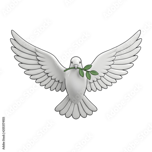White dove with olive branch, symbol of peace