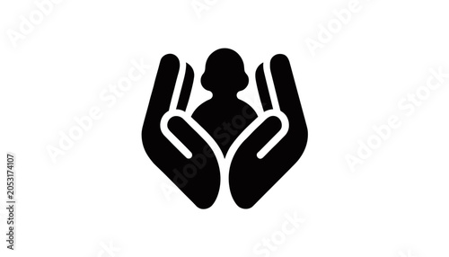 Foto Hands Protecting Silhouette of Person Icon - Care, Support, Safety, Security