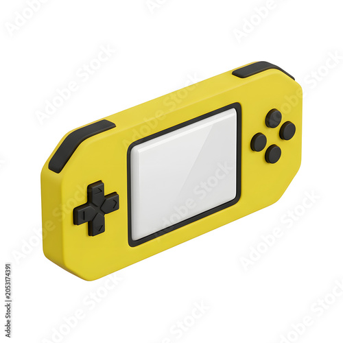 Yellow portable game console with buttons and screen