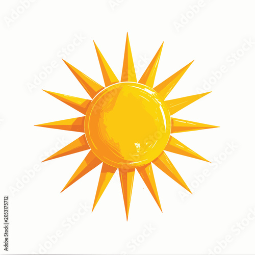 Bright Yellow Stylized Sun Illustration Isolated on White Background.
