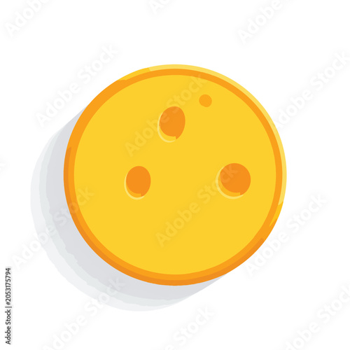 Flat vector illustration of a round slice of Swiss cheese with holes.