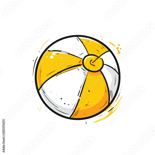 Yellow and white beach ball hand drawn illustration.