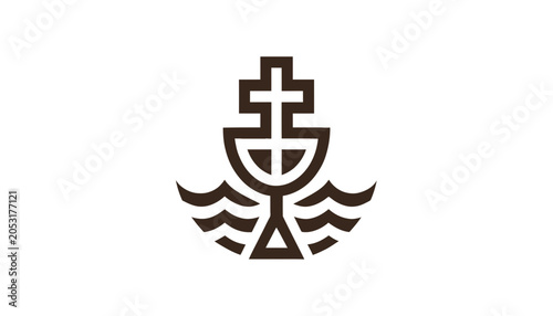 Fotografía Christian Baptism Symbol Chalice Cross Waves Icon