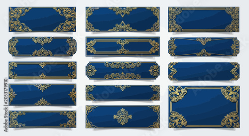 Elegant Royal Blue Banners with Golden Ornate Borders - Collection