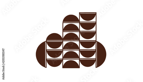 Abstract Geometric Pattern of Brown Semi-Circles and Rectangles on White Background