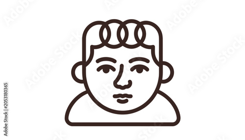 Stylized Line Art Icon of a Young Man's Face with Curly Hair