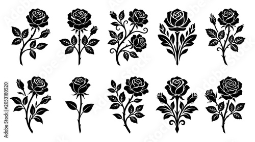Фотография Black Rose Silhouettes Collection: Elegant Floral Vector Graphics