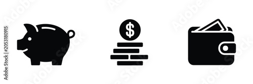 Εκτύπωση καμβά Piggy bank, money bag and cash symbols for banking and savings vector illustration