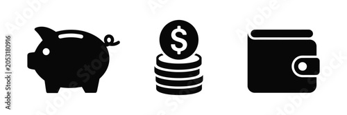 фотографія Piggy bank, money bag and wallet icons for finance business concepts vector set