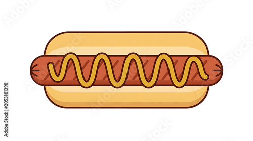 Colorful hot dog with mustard in cartoon style for food advertising on transparent background