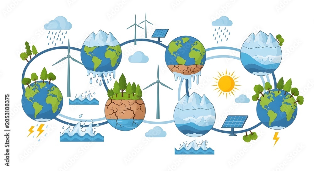 Fototapeta premium Water Cycle and Renewable Energy Sources Diagram.