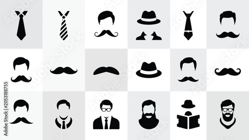 Bild auf Leinwand Set of gentleman icons like ties hats and mustaches for stylish man style