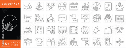 Bild auf Leinwand Democracy related line icons set