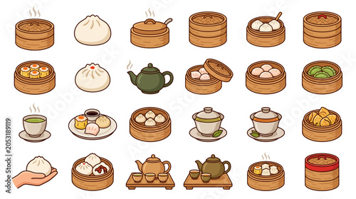 Chinese dim sum food variety.