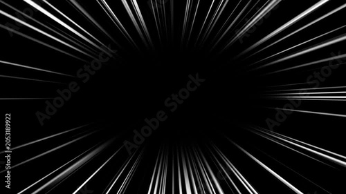 White speed lines isolated on black solid. Abstract zoom anime speed lines overlay animation. 
Radial Comic Light Speed Lines Moving. White speed lines isolated on black background. 