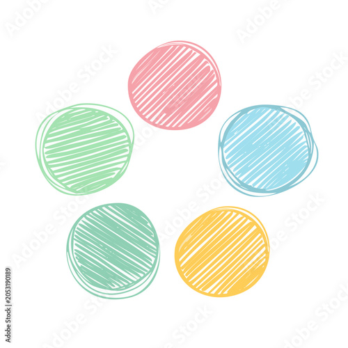 Hand drawn colorful circles on white background