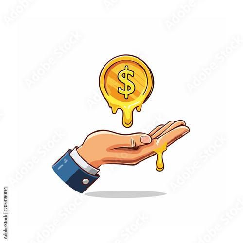 Hand holding a melting gold coin with dollar sign
