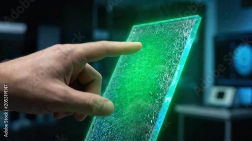 Finger Touch Hologram Screen Digital Interface Virtual Display, Touch Screen Hand Technology, Futuristic Glowing Blue Display