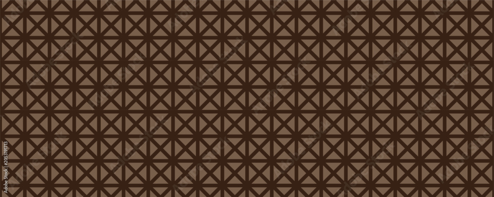 Fototapeta premium Dark brown geometric lattice pattern with triangular grid shapes. Seamless vector illustration for decorative wallpaper, screens, or fabric texture.