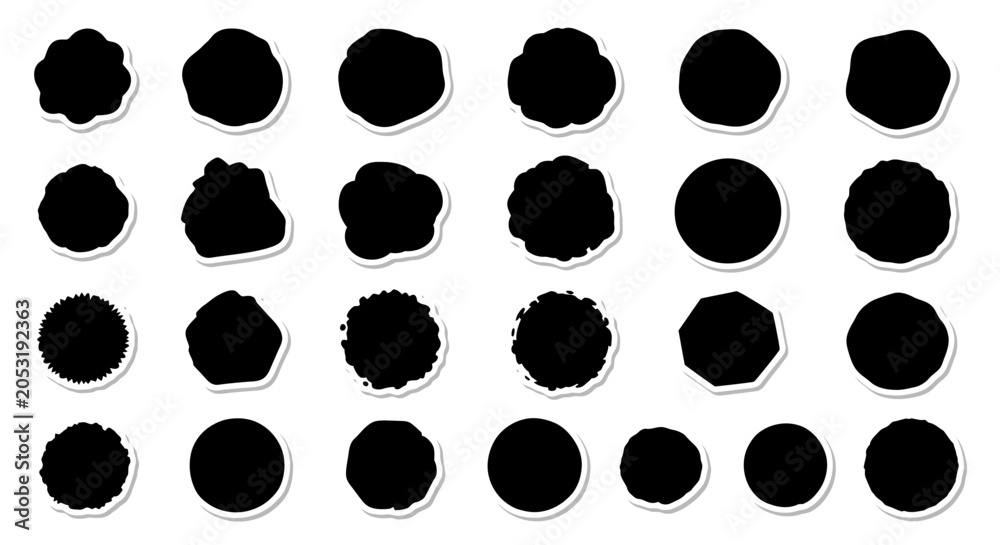 Fototapeta premium Set of black ink blotches and splatters, isolated on white background