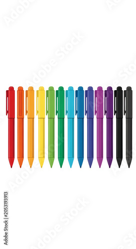 Rainbow Pen Collection Isolated Realistic Photo Red Orange Yellow Green Blue Purple Black