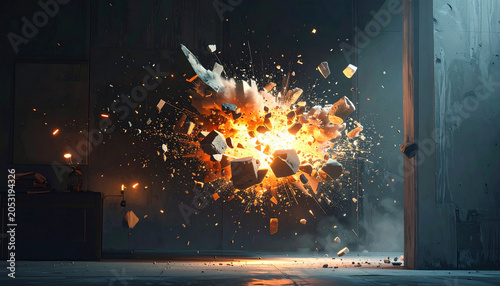 Explosion dans une pièce sombre