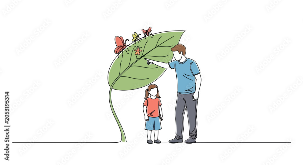Fototapeta premium Man and little girl with leaf.