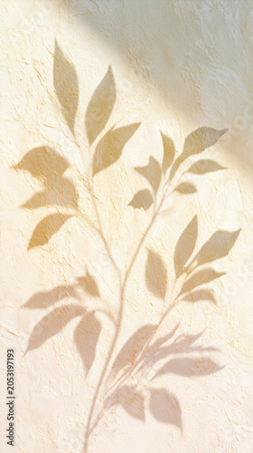 Minimalist Seamless Beige Leaf Shadow on Wall