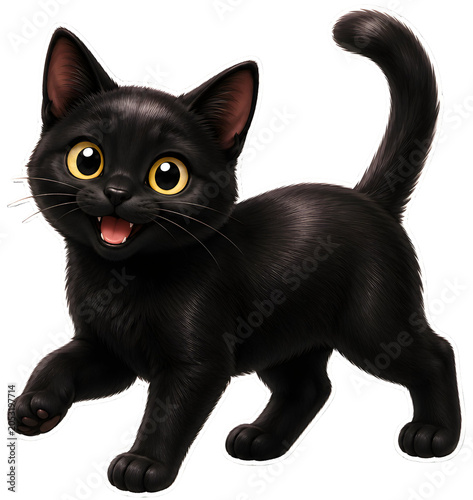 Playful Black Cat Walking Sticker Transparent PNG