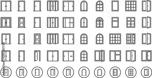 Photos Window and door icon collection with architectural line art symbols and resident