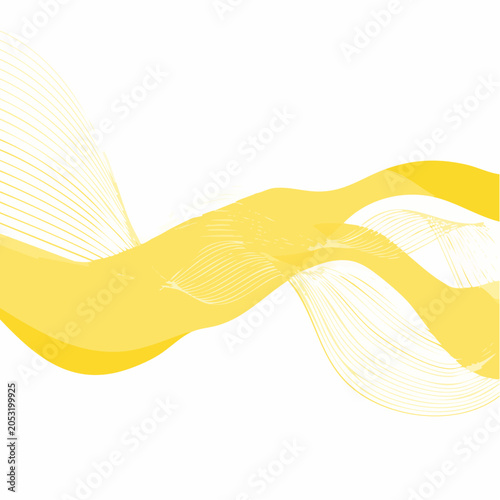Abstract Yellow Waves and Lines on White Background