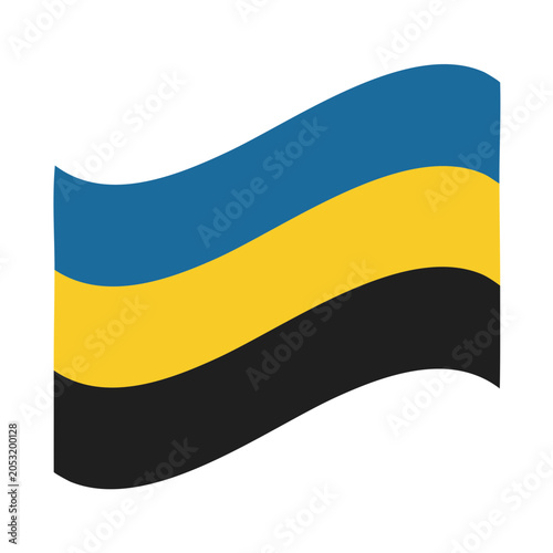 Waving flag with blue, yellow, and black stripes