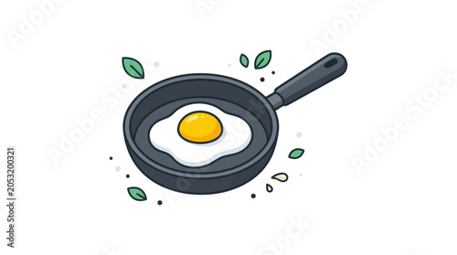 Tableau sur toile Fried Egg in Frying Pan - Healthy Breakfast Cooking Illustration