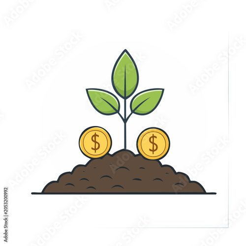 Money plant growing from coins illustration